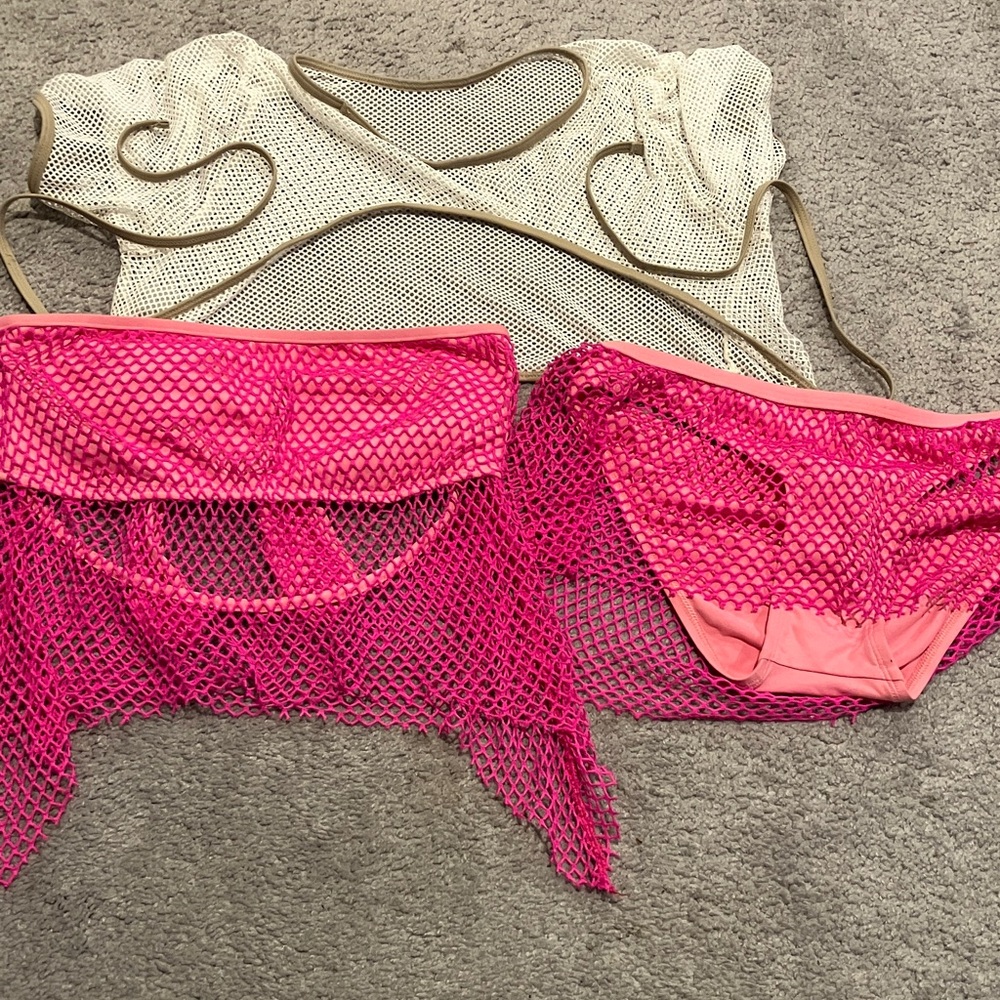 Rampage Swim Pink Fishnet Bikini Set with Cropped Top